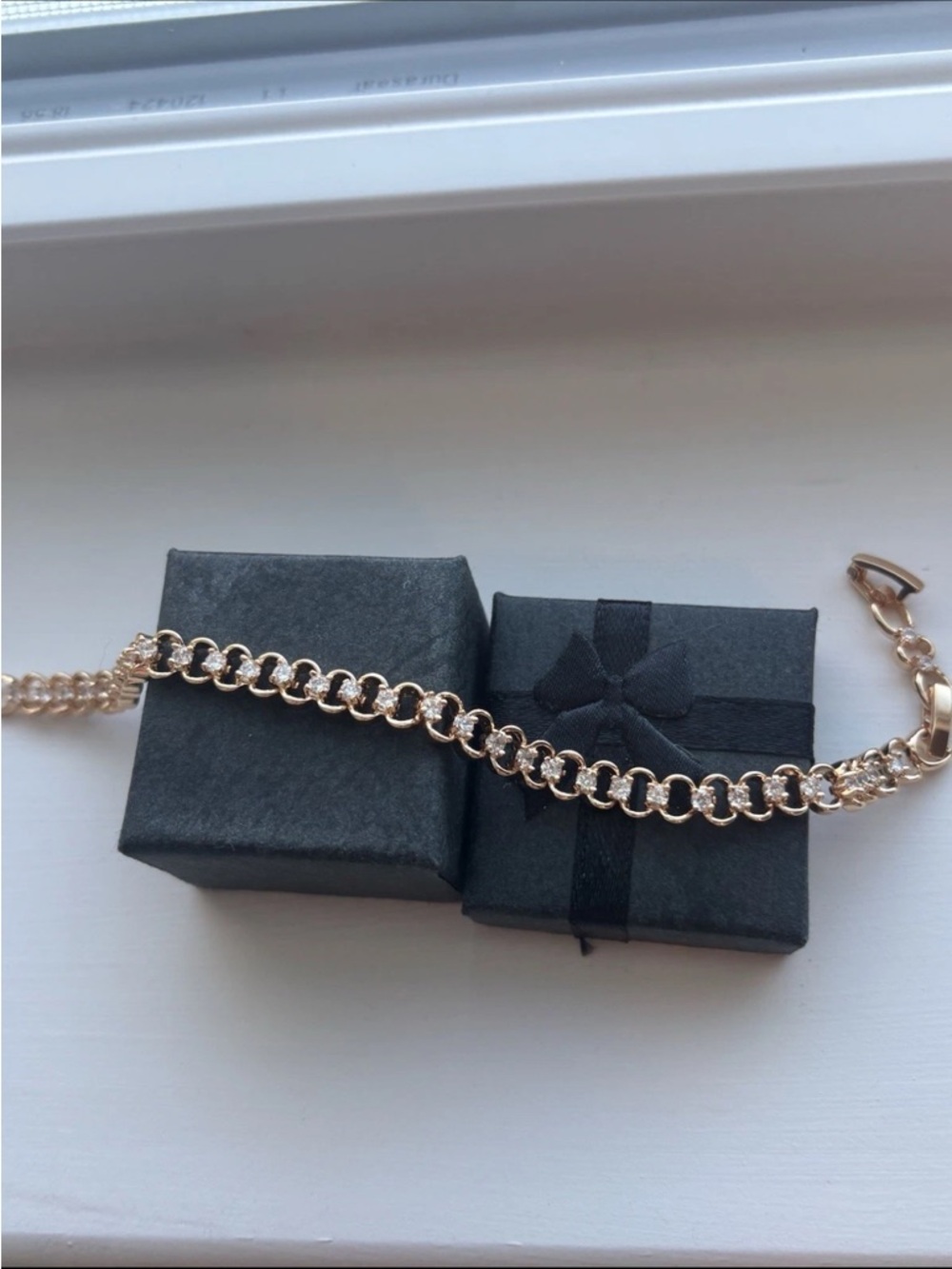 Rose Gold Plated Link Bracelet Dainty CZ Tennis Style Bracelet Elegant - Picture 4 of 13